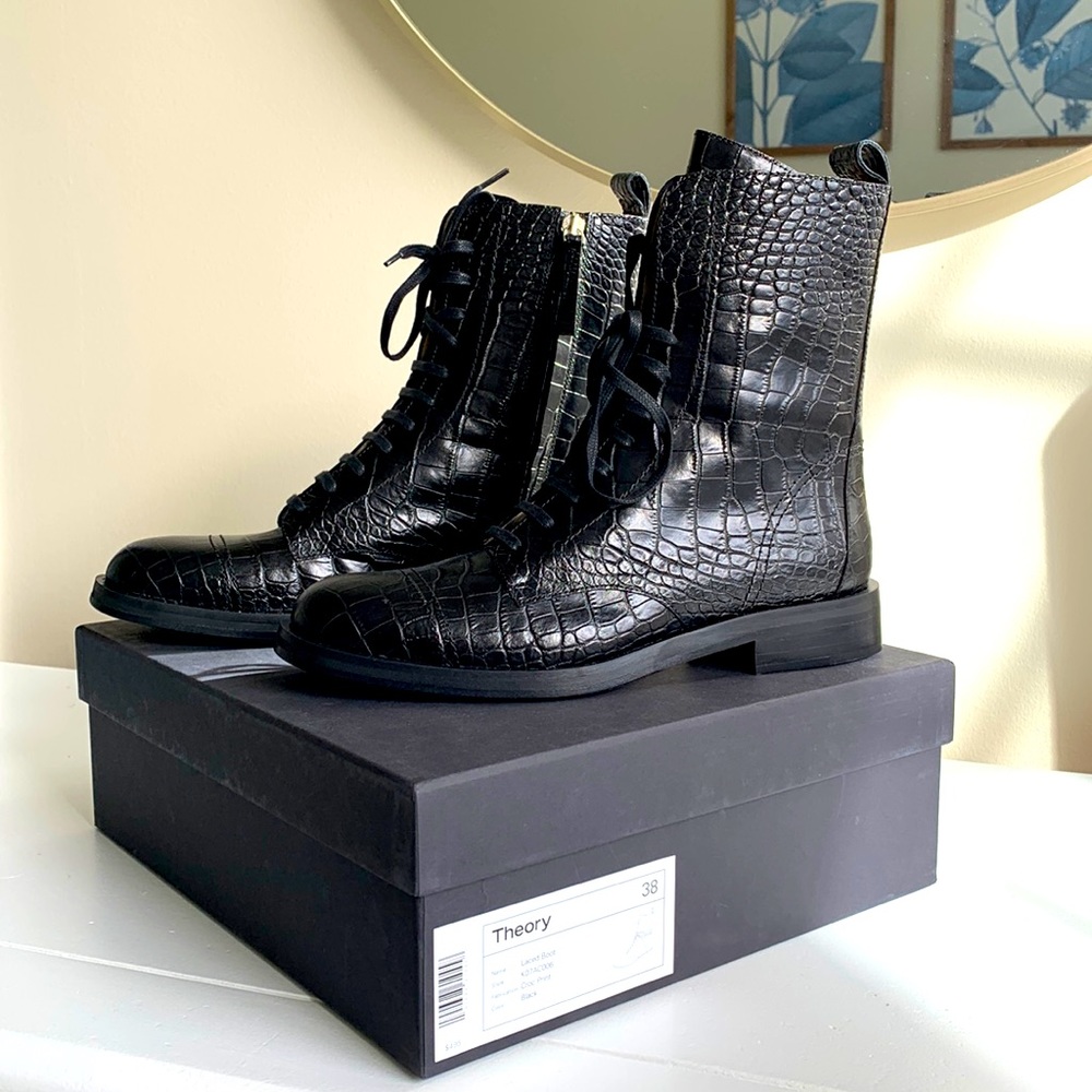 Theory black combat boot